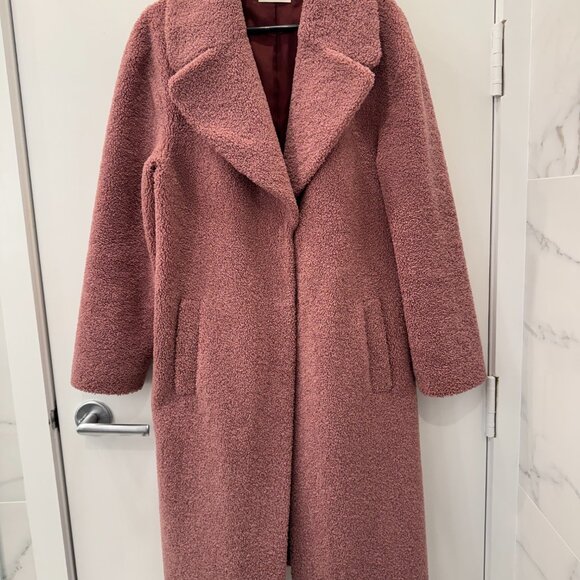 A.L.C. (ALC) Pink Tufted Teddy Caron Shearling Coat Faux Fur Women's Midi Coat L - Picture 3 of 5